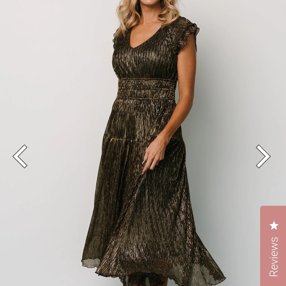 Baltic Born Metallic Bronze Pleated Midi Dress